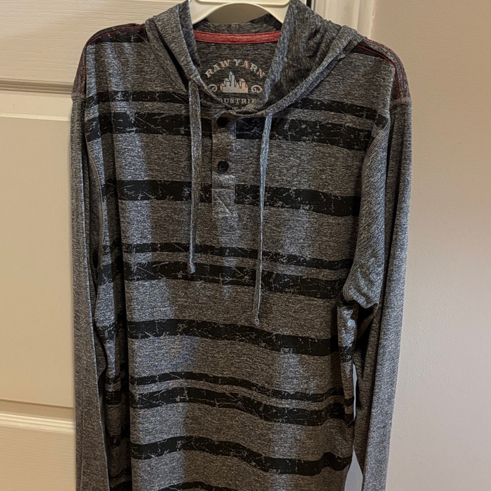 Raw Yarn Charcoal and Black Striped Hoodie